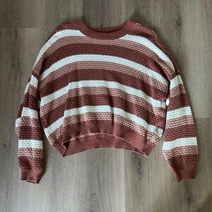 Hollister Rust & Cream Striped Crewneck Sweater